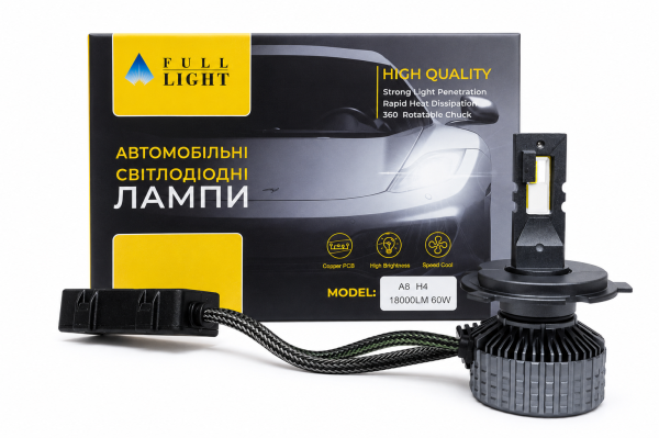Комплект світлодіодних Led ламп Full Light A8 H4  ближнє/дальнє  Canbus 100Wat /6000K/ 18000 lumen