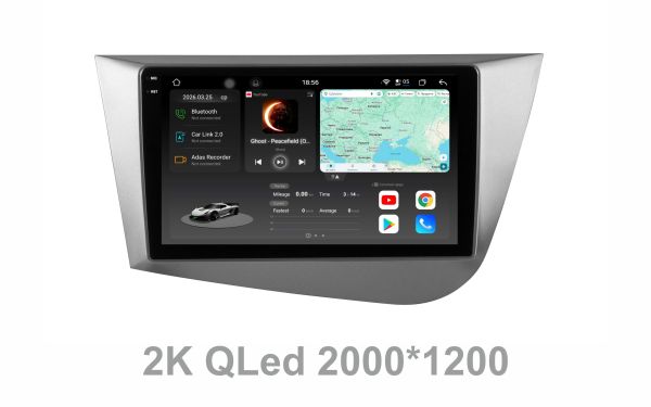 Штатна магнітола Soundbox S8 PRO 2K-9801  8+256GB для   Seat Leon 2005-2012  ADAS , CarPlay , 4G , DSP-DTS 5.1 , круговий огляд 360°
